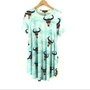 Lucky & Blessed Sky Color Bull Print Dress
